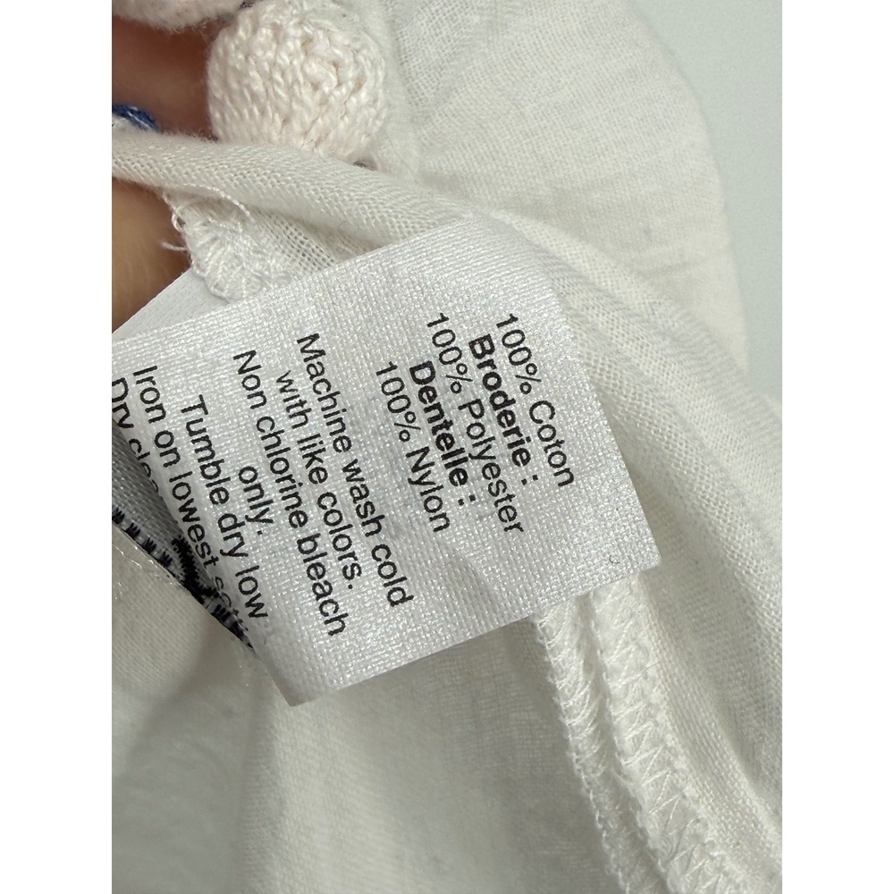 Madewell White Blue Embroidered Pom Pom Hem Boho Blouse XS F2131 Coastal Summer - Picture 6 of 10